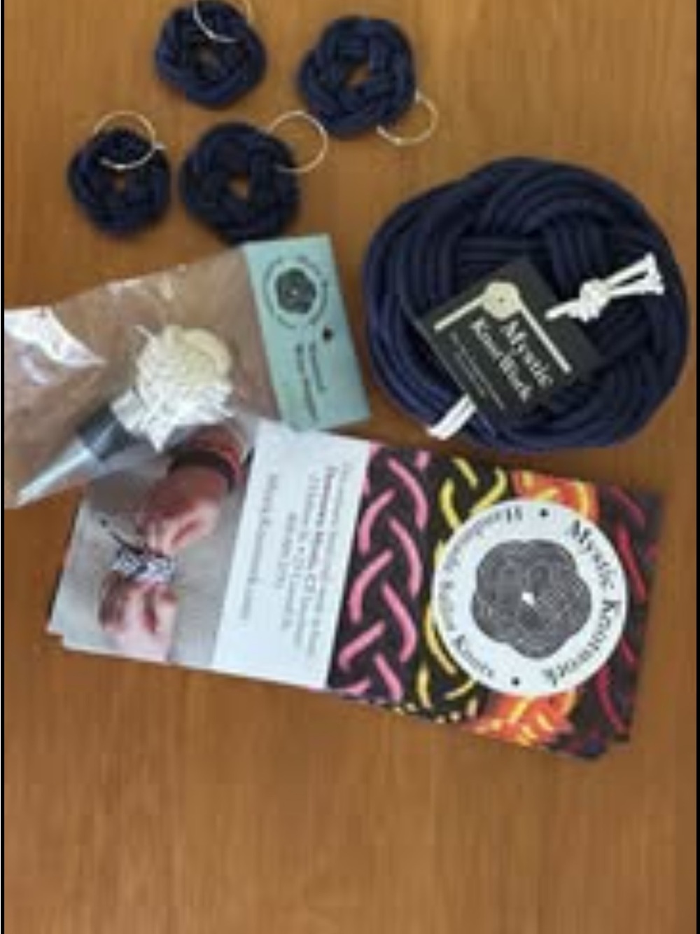 Mystic Knot Work coaster, wine charms, wine stopper.